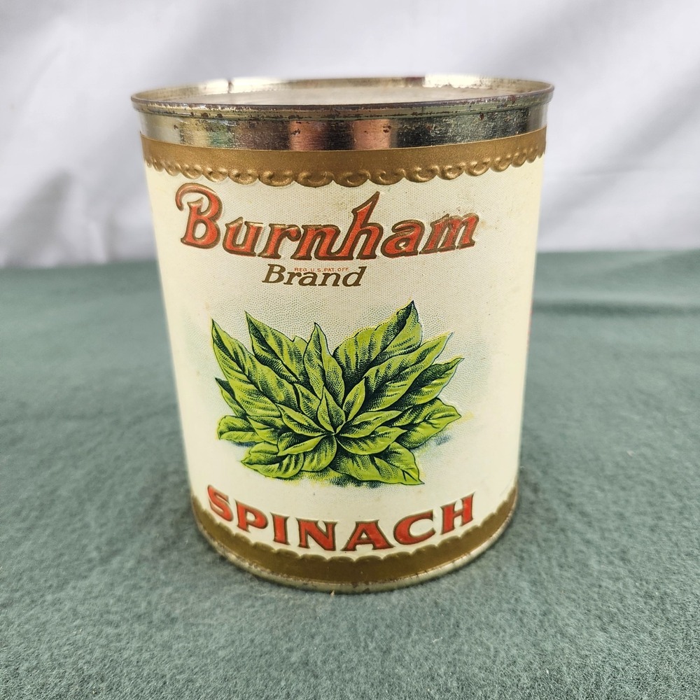 Vintage‎ Burnham Brand Spinach Tin Can Label Newark New York 1 lb. 14 oz.
